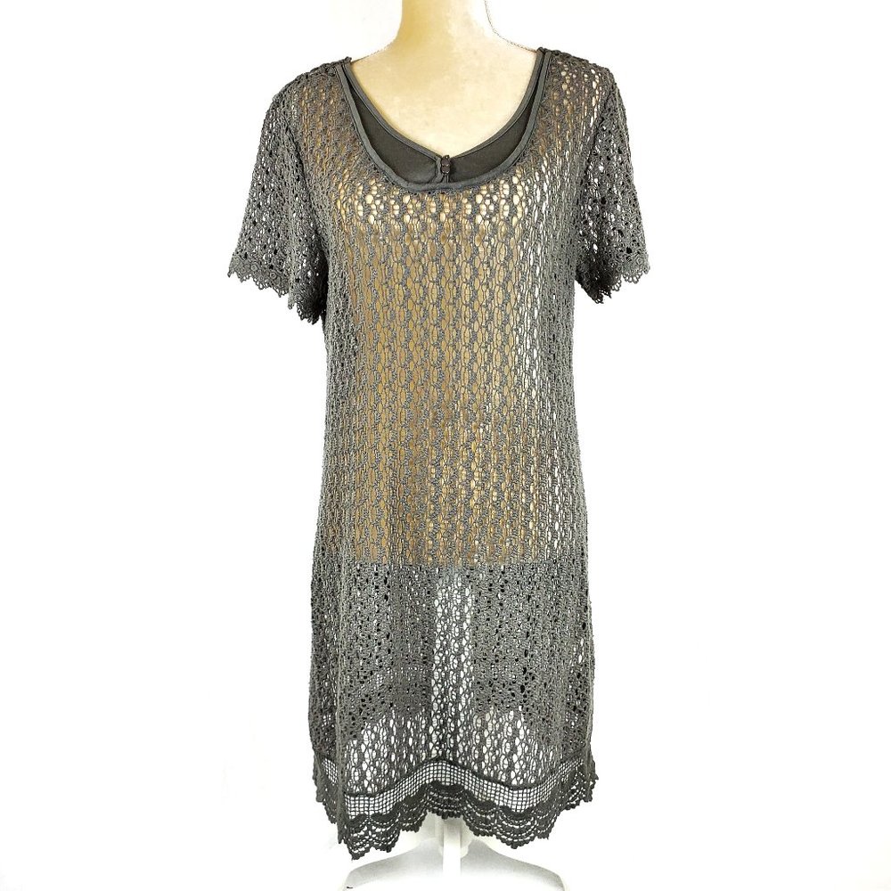 Monoreno Crochet Lace Open Knit Olive Green Dress